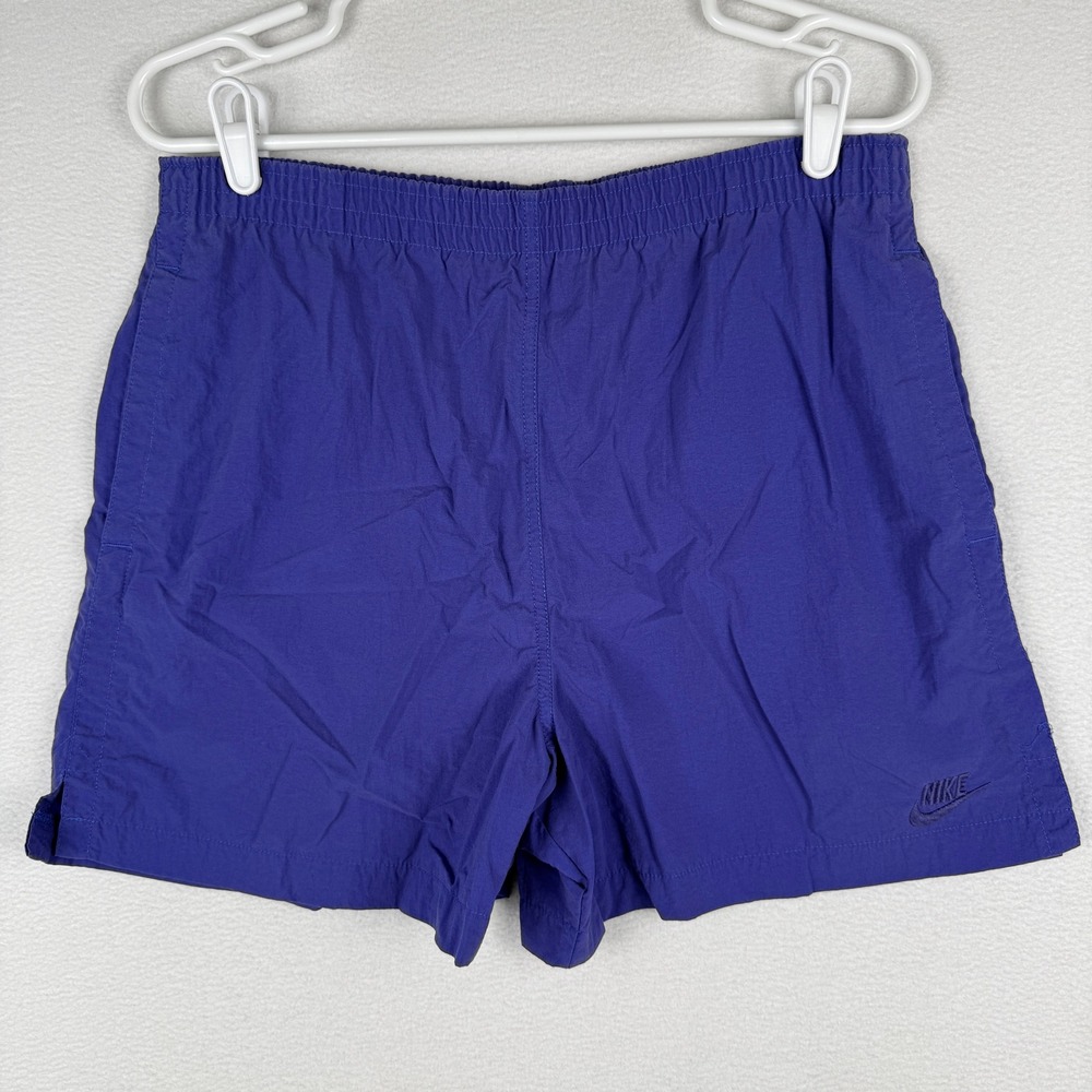 Vtg 90s Nike Shorts Womens 10/12 Purple Nylon Elastic Waist Athletic Pockets